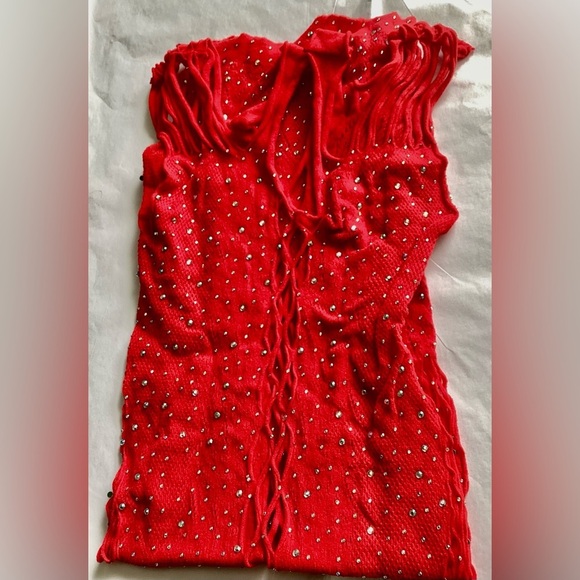 New! Red Hot❣️ Sexy ❣️ Silver Beaded Hollow Out Mesh Dress Cover Up - Picture 2 of 4